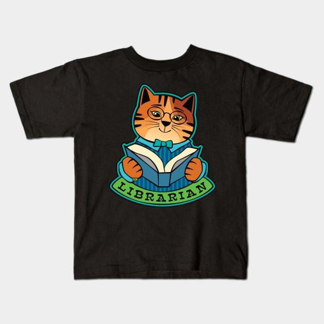 Librarian Cat Kids T-Shirt by Sue Cervenka